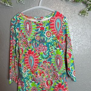 Talbots Multicolor Floral Paisley Long Sleeve Tee - Coral, Teal, Lime
